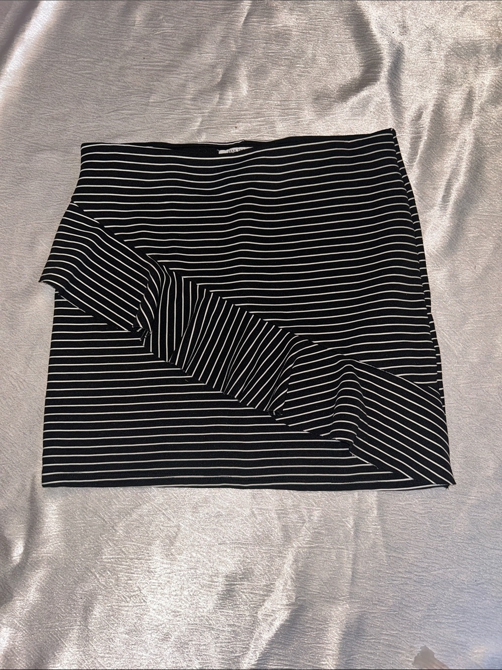 Black and White Striped Ruffle Hem Mini Skirt